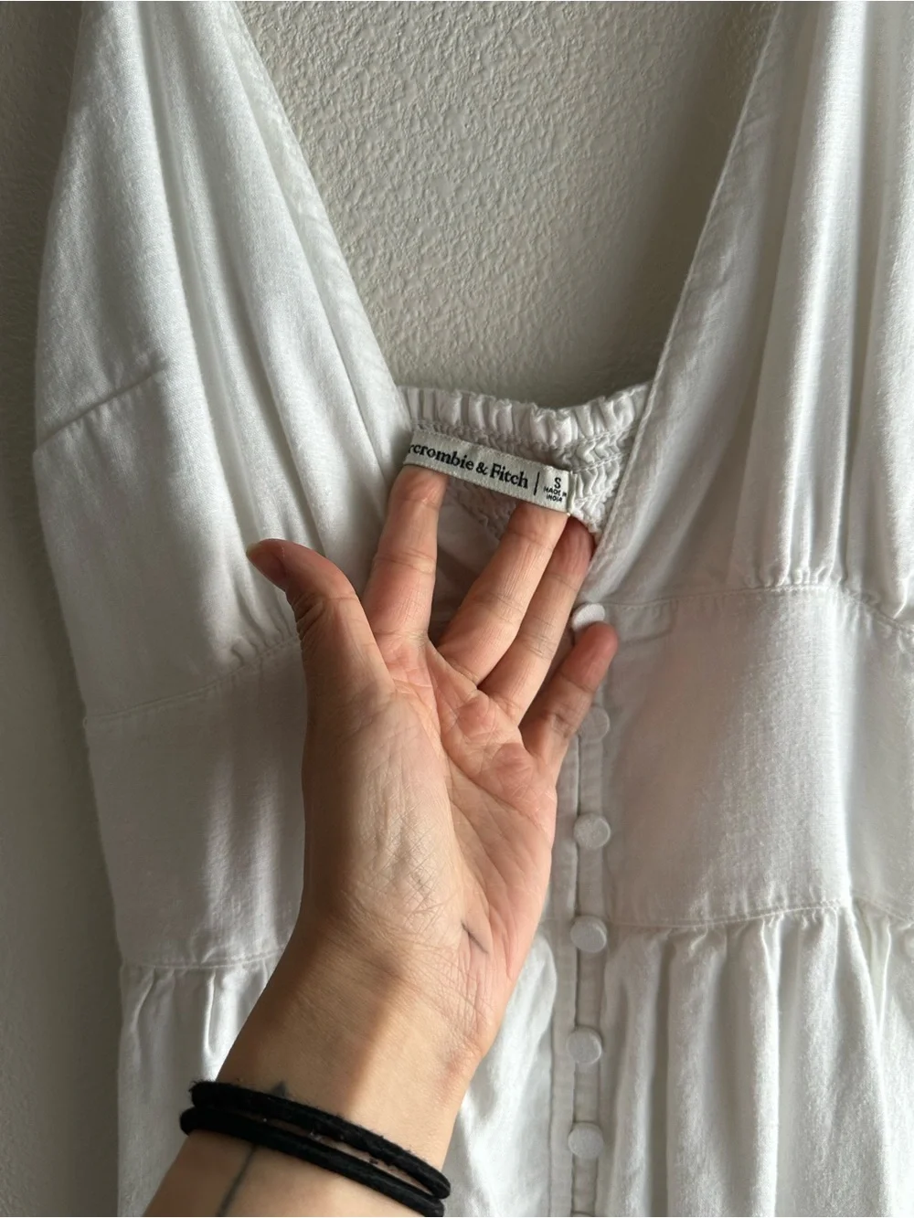 Abercrombie and Fitch White Tiered Button-Front Maxi Dress with Spaghetti Straps
